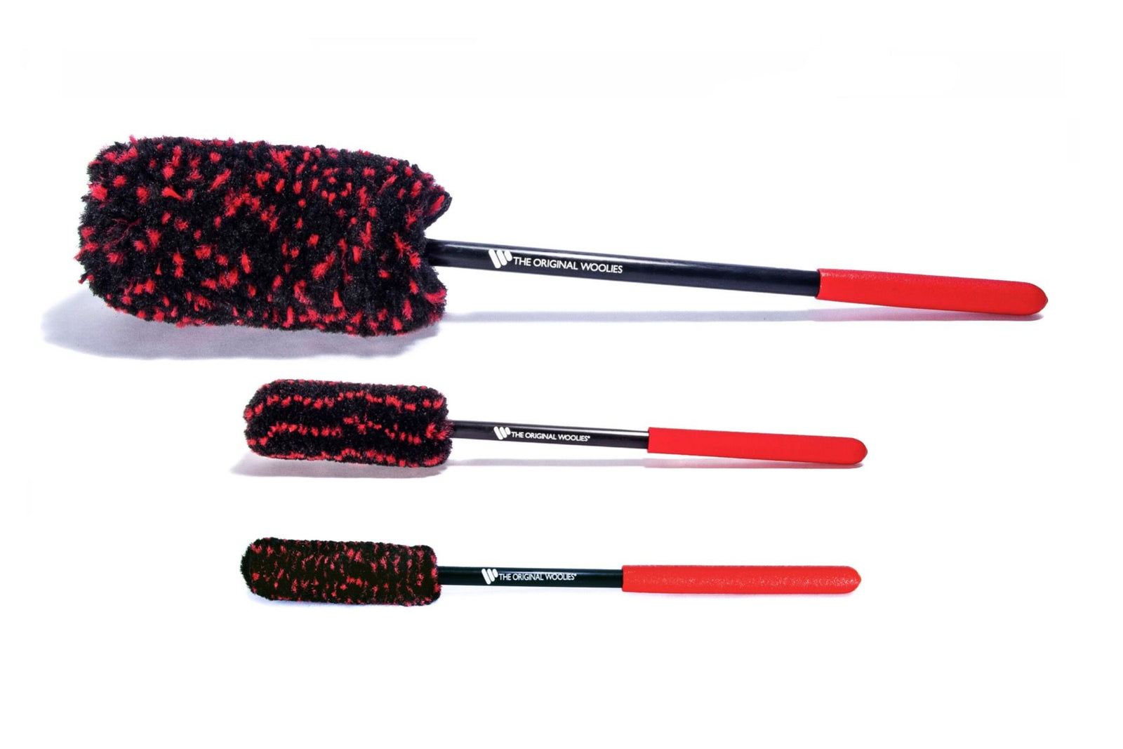 Wheel Woolies Ensemble de 3 Brosses avec Poignée Anti-dérapante Rouge ET Petite Brosse plus Longue (KIT WWRK3DG2)